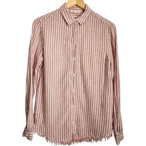 Beachlunchlounge Striped Linen Blend Button-Up Shirt
